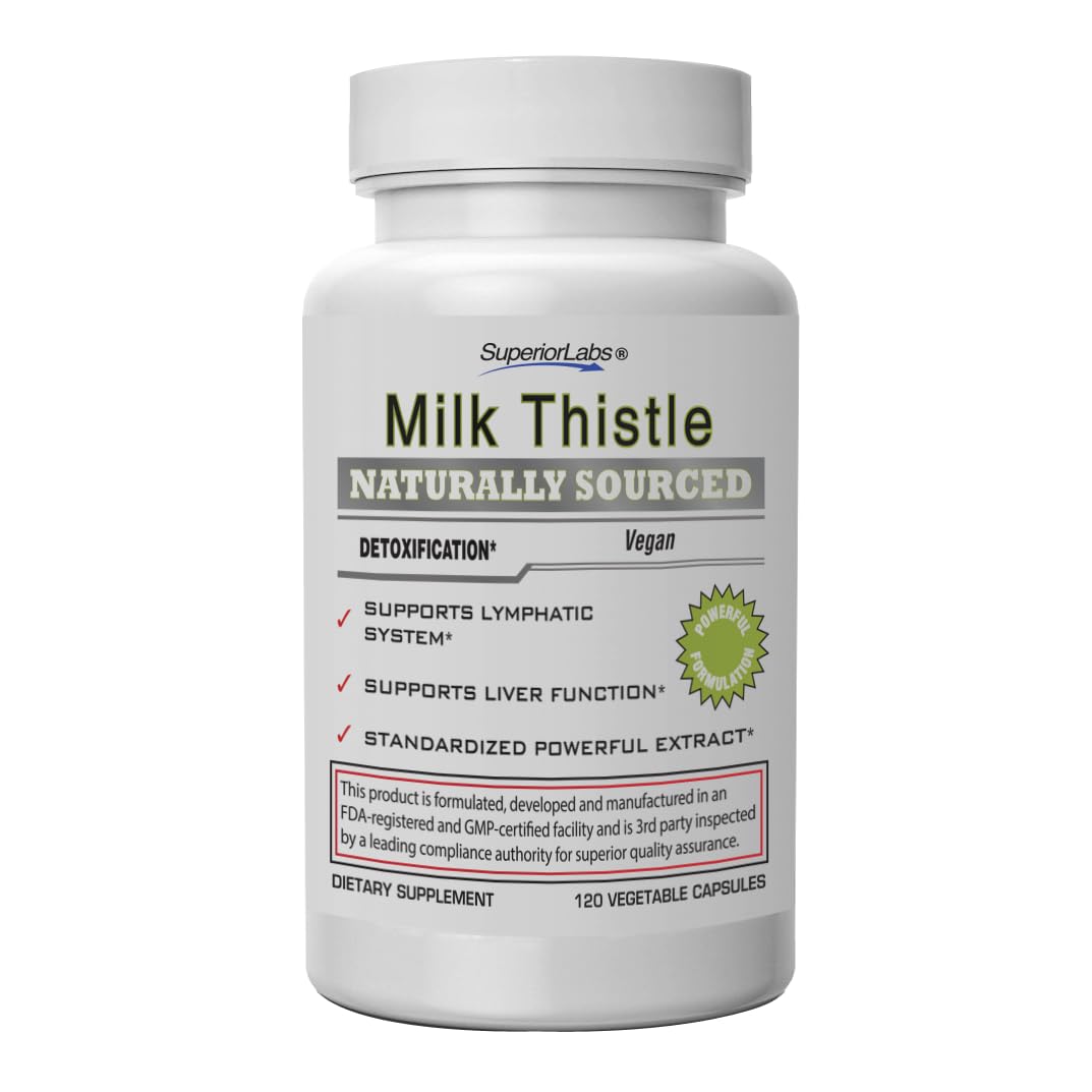 Superior Labs Milk Thistle NonGMO bottle with 120 vegetable capsules front view