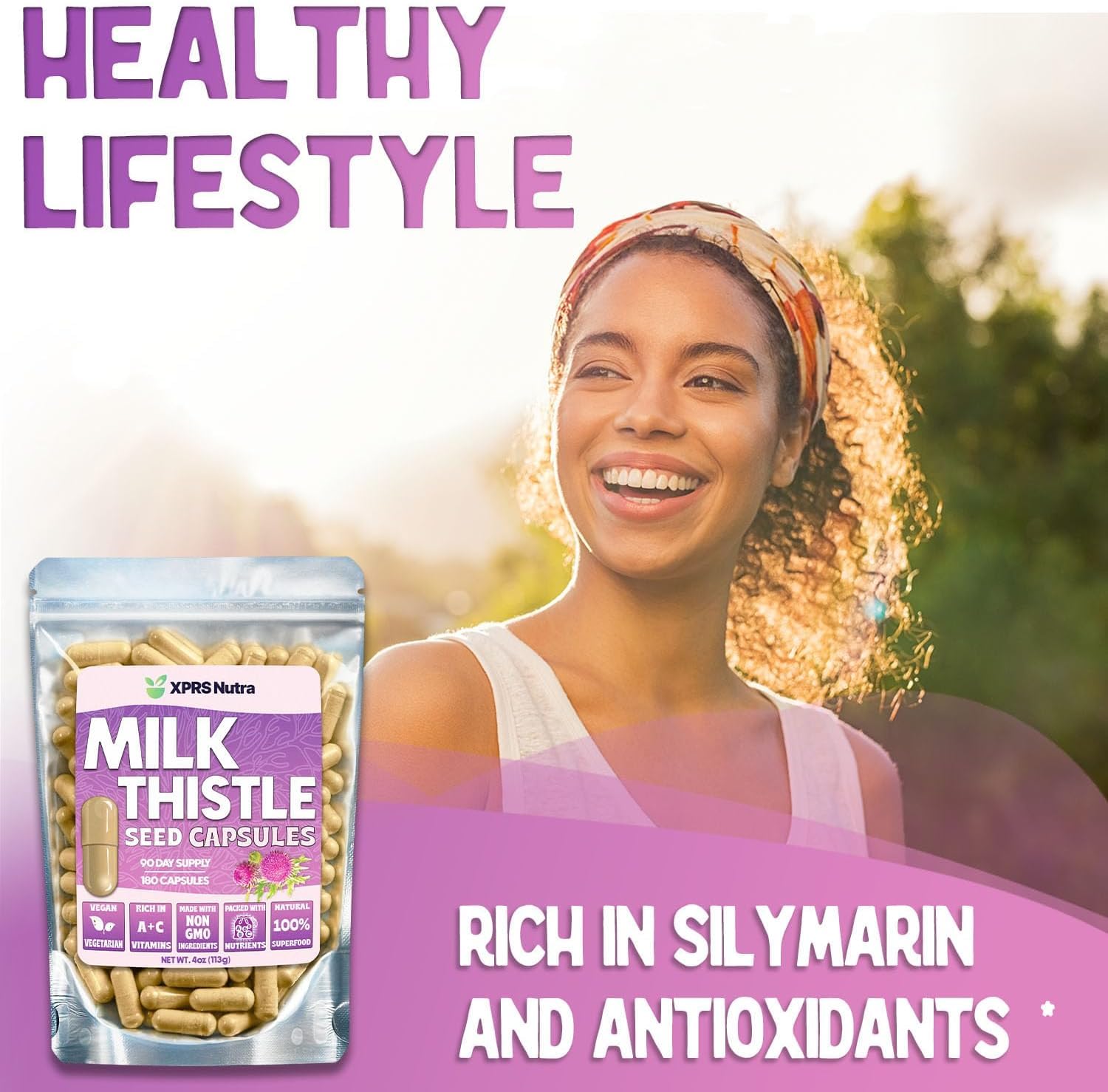 Close-up of 1000mg Milk Thistle capsules