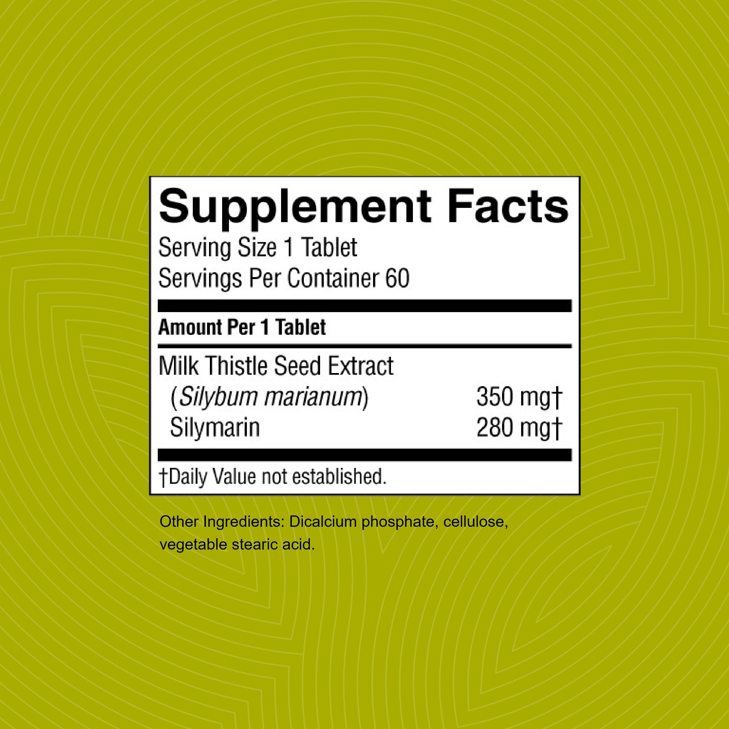 Label showing 80% silymarin content in milk thistle extract