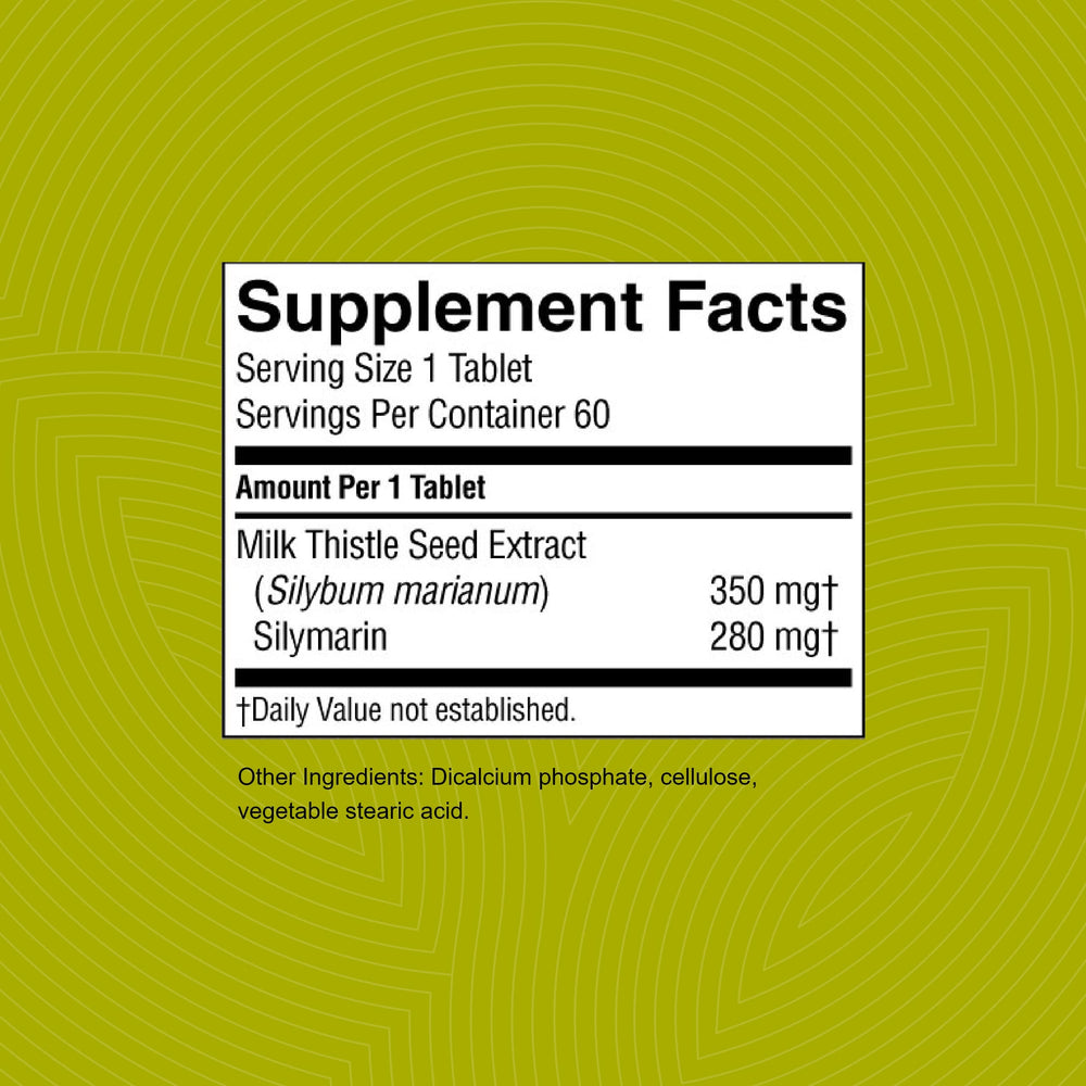 Label showing 80% silymarin content in milk thistle extract