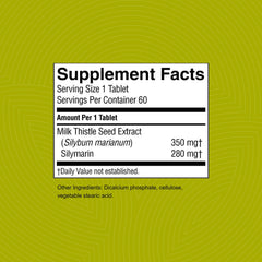 Label showing 80% silymarin content in milk thistle extract