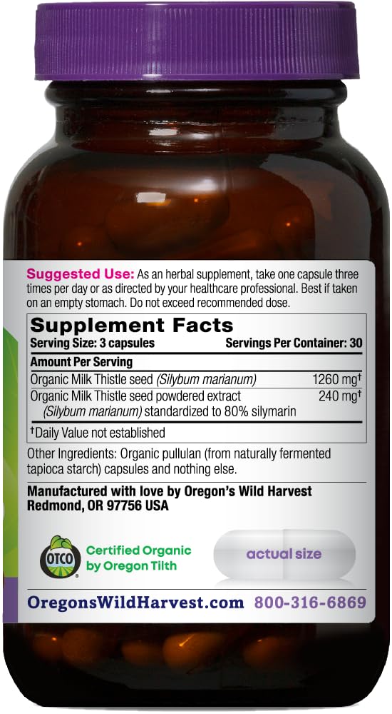 Milk thistle seed powder representing 1500 mg per 3 capsules