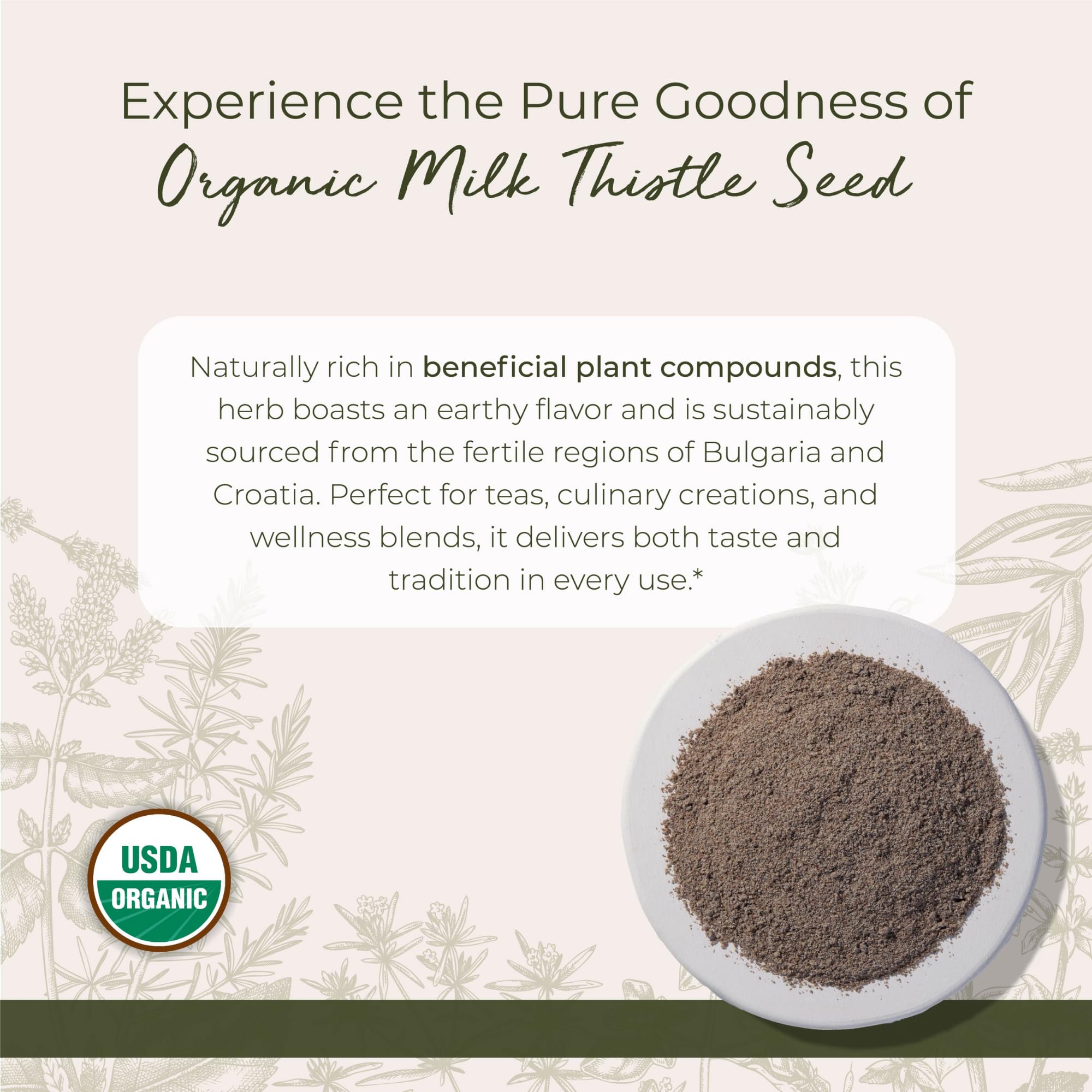 Ground milk thistle seeds powder suitable for tea and cooking