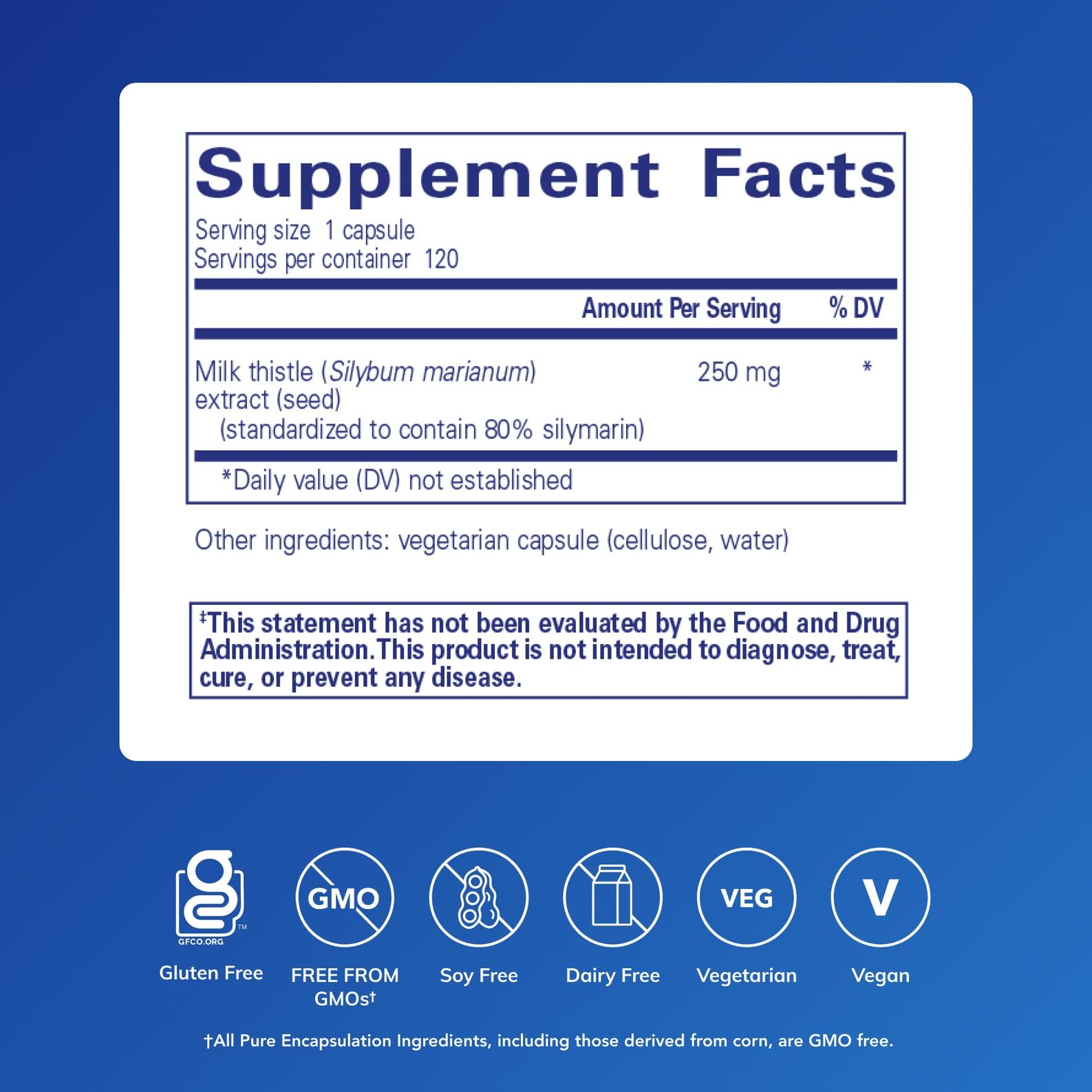 Close-up of Milk Thistle Silymarin capsules 250 mg