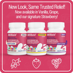 Front view of Milkaid Junior lactose intolerance chewables bottle