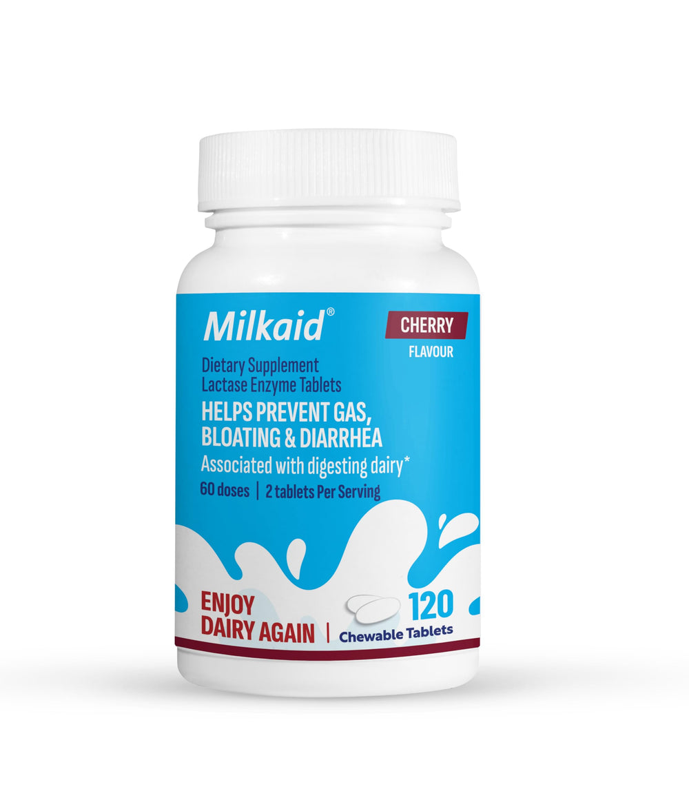 Milkaid cherry-flavored lactase enzyme chewable tablet