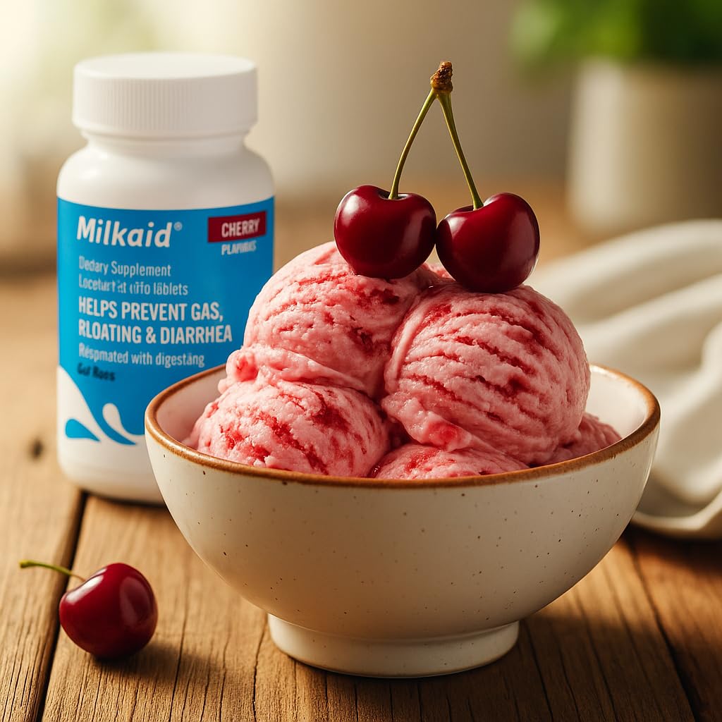 Milkaid bottle of chewable tablets with cherry flavor