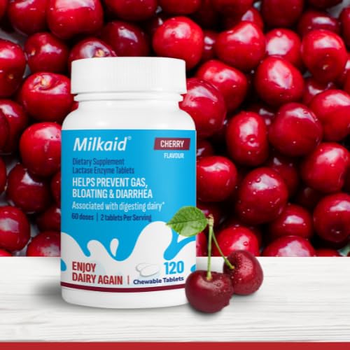 Milkaid 120 chewable tablets Cherry – product image with label