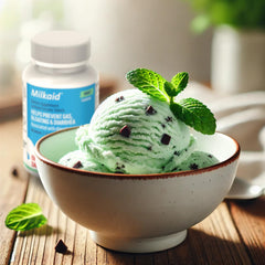 Close-up of Milkaid mint-flavored chewable tablet