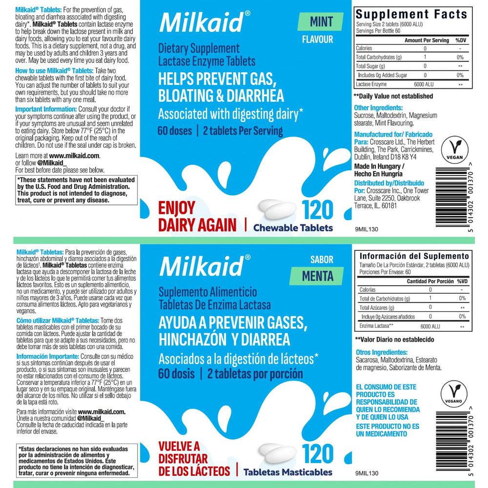 Milkaid mint tablets with dairy-free label