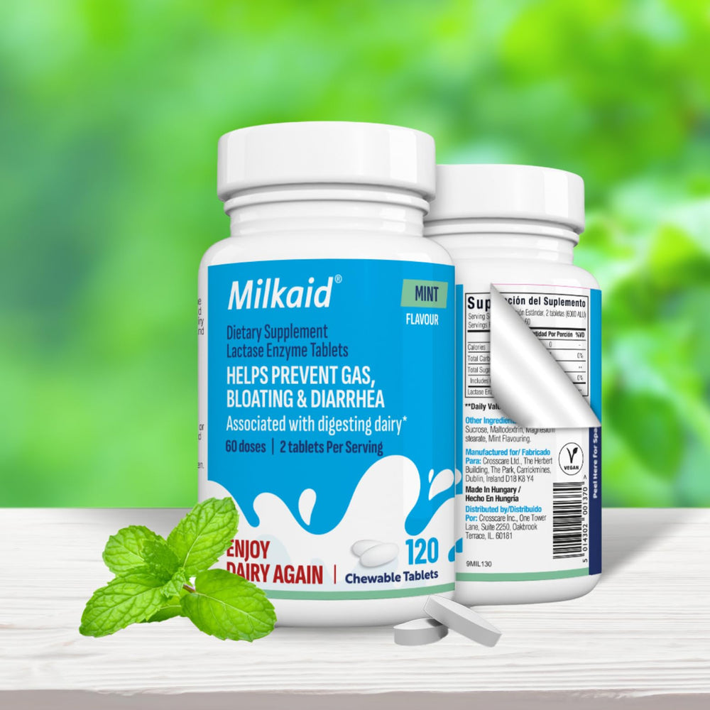 Milkaid bottle with branding and label