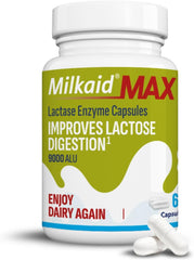 Milkaid Max 9000 ALU lactase capsules bottle, 60 unflavored