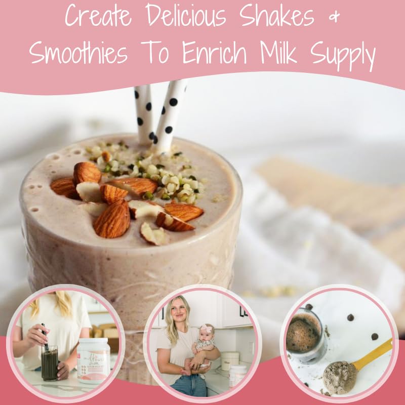 Milk Dust scoop of powder illustrating convenient serving for busy nursing moms.