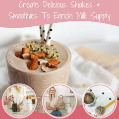 Milk Dust scoop of powder illustrating convenient serving for busy nursing moms.