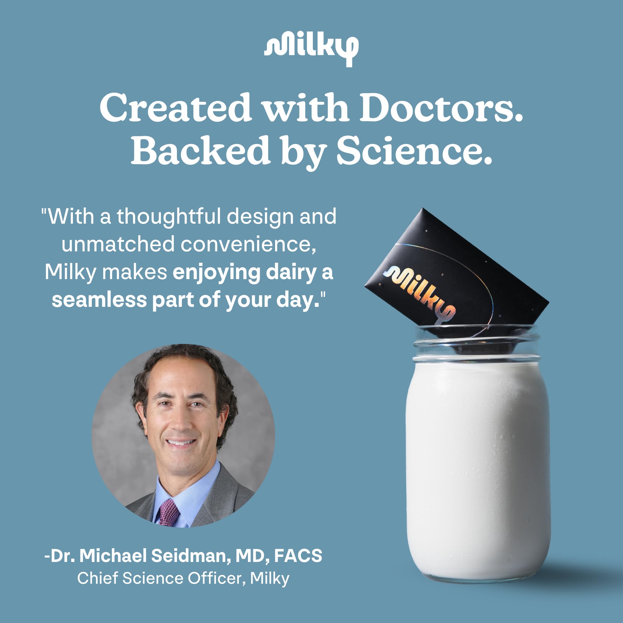 Front view of Milky Lactose packaging in Cosmic Black design