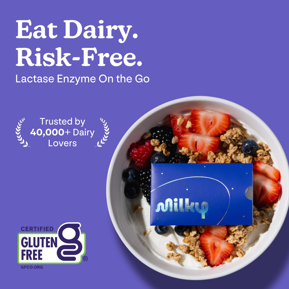 Lactase enzyme tablet close-up showing 10,800 FCC potency