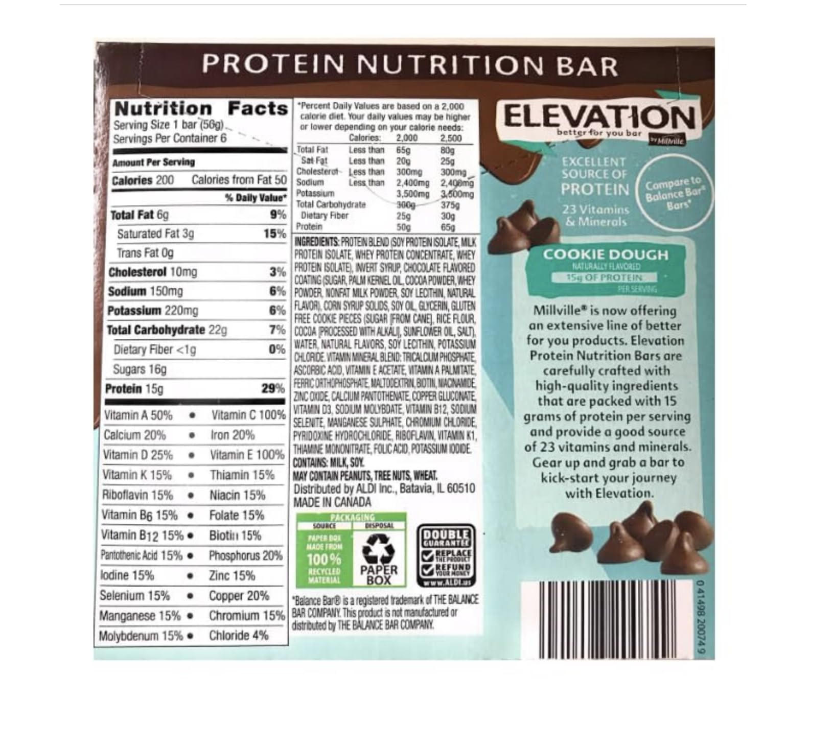 Millville Elevation Cookie Dough protein bars, 1.4oz each, 2-pack display