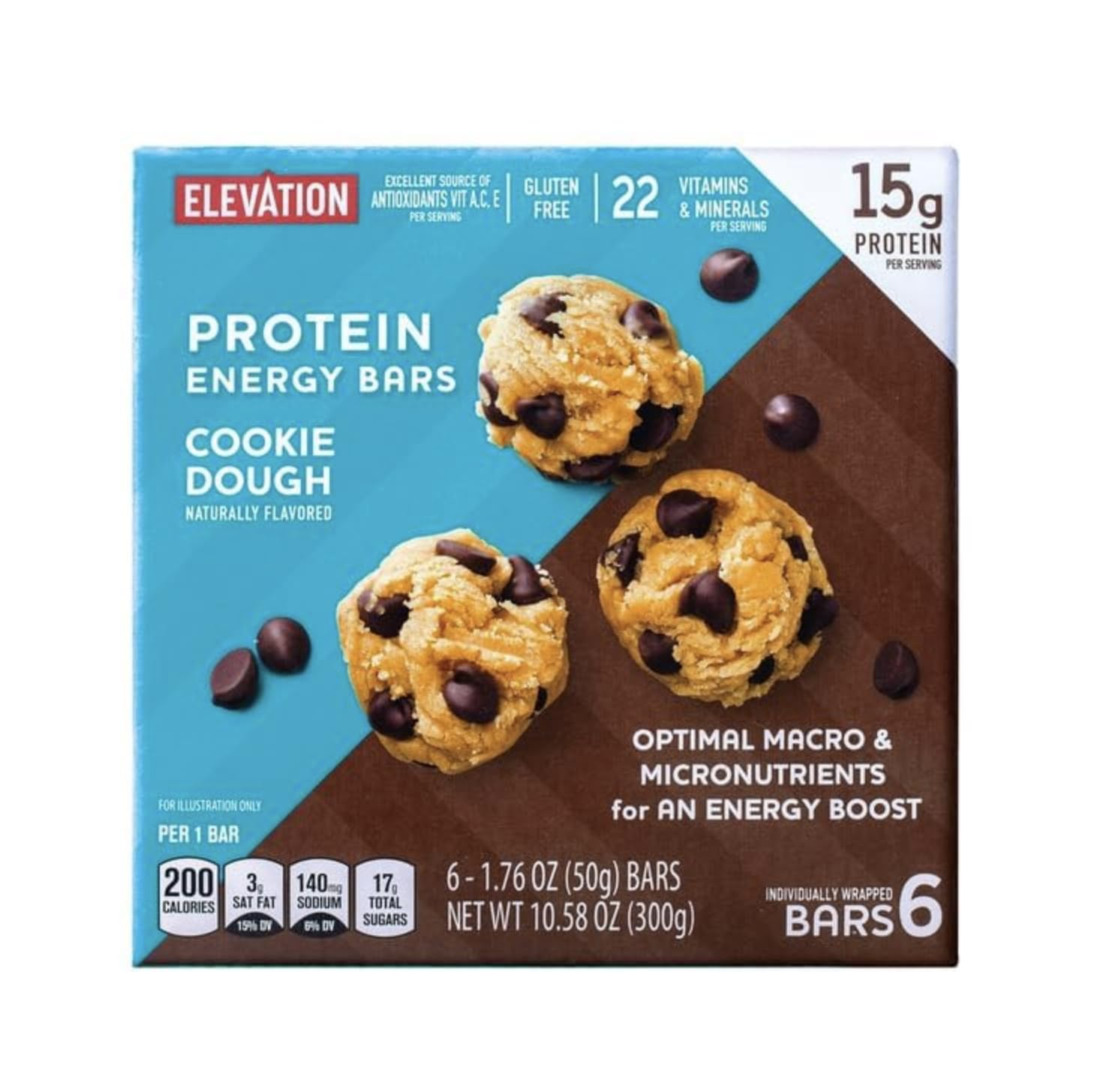 Nutrition facts for Millville Elevation Cookie Dough protein bar