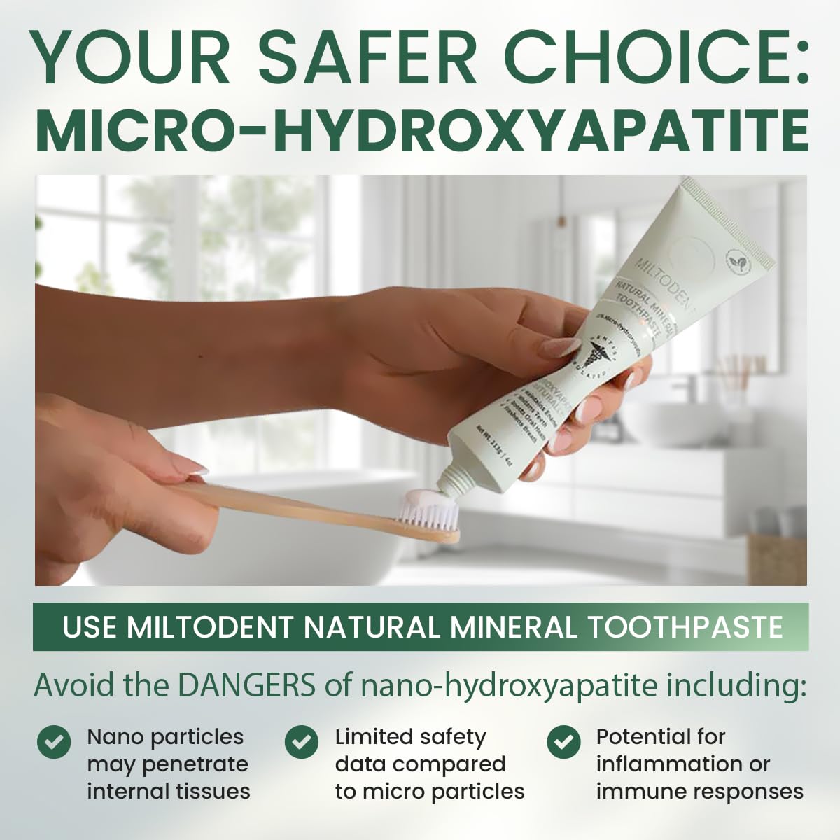 Fluoride-free MILTODENT toothpaste label and ingredients