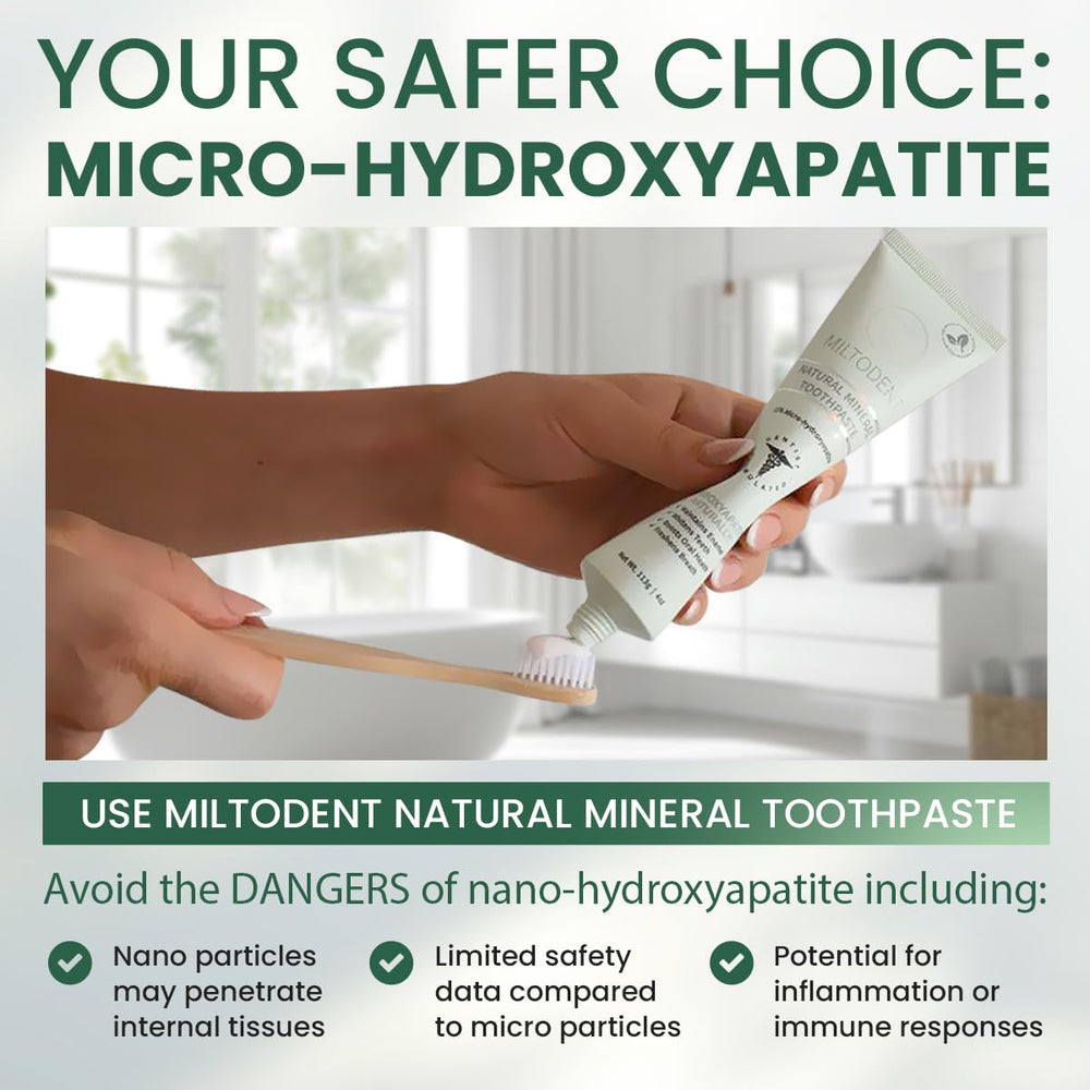 Fluoride-free MILTODENT toothpaste label and ingredients