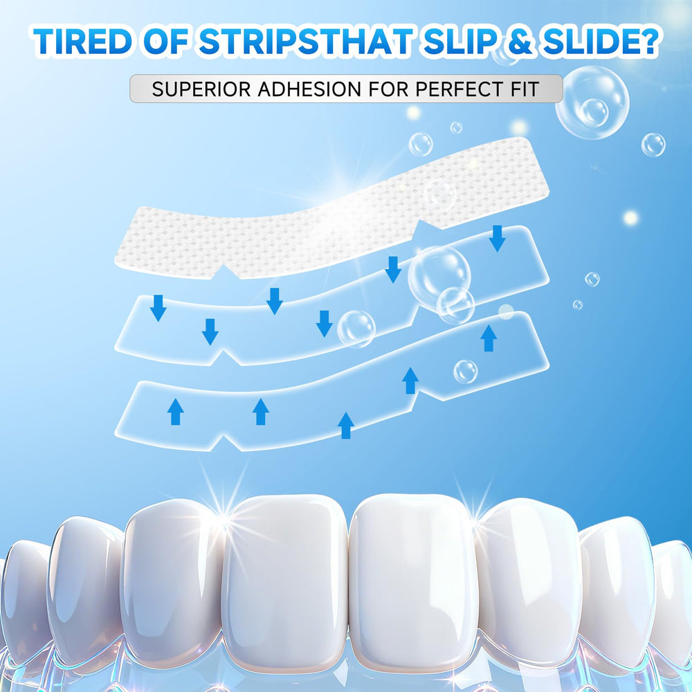 Milumber Whitening Strips being applied on teeth with mint flavor