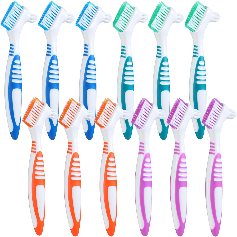 Mimorou 12-piece denture brush set in blue with non-slip ergonomic handle