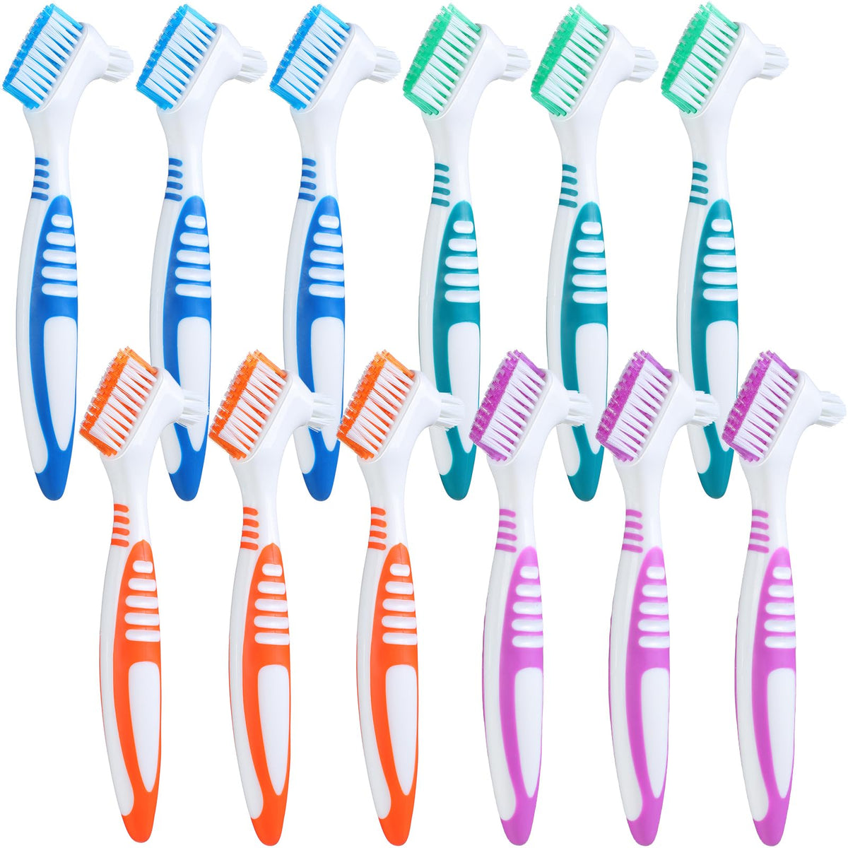 Mimorou 12-piece denture brush set in blue with non-slip ergonomic handle