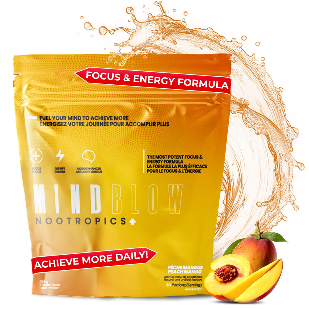 Mind Blow Energy Peach Mango bottle – front view