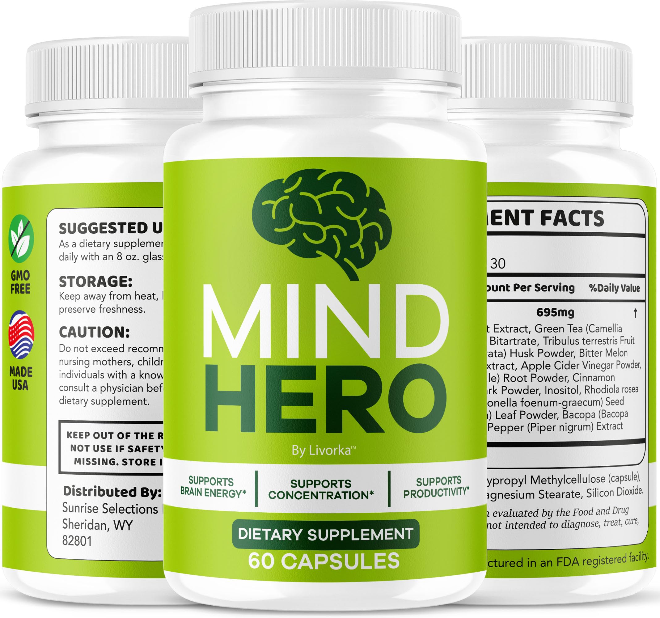 Mind Hero 180-count label and nutrition facts