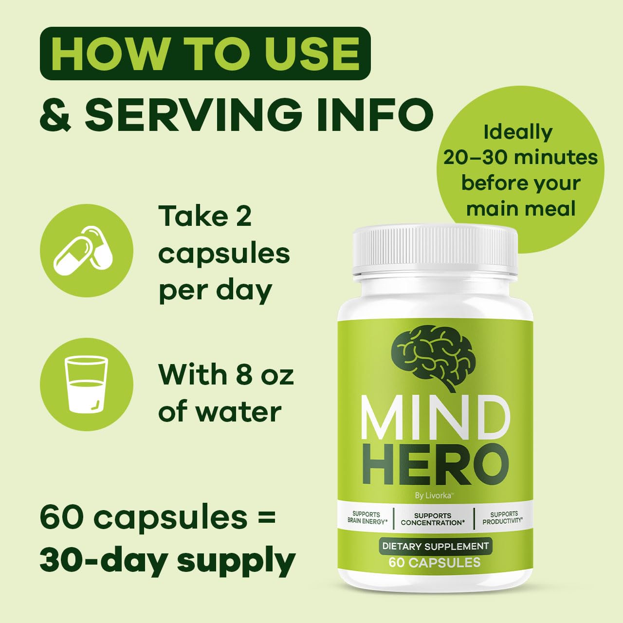 Mind Hero bottle with closed cap on white background