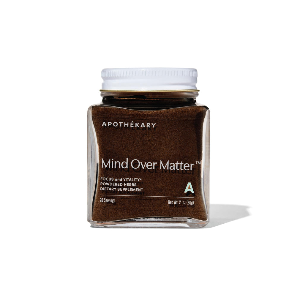 Mind Over Matter cognitive support mushroom powder jar on white background