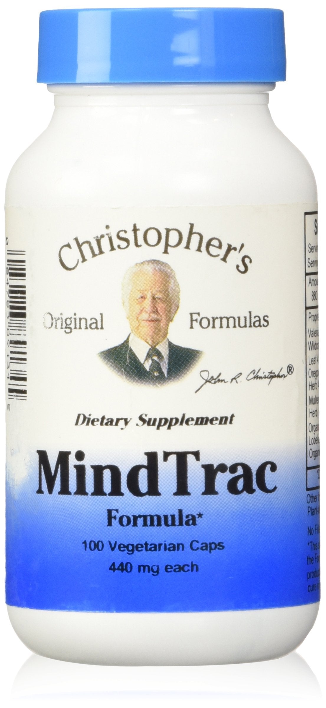 MindTrac Formula bottle label with 100 capsules