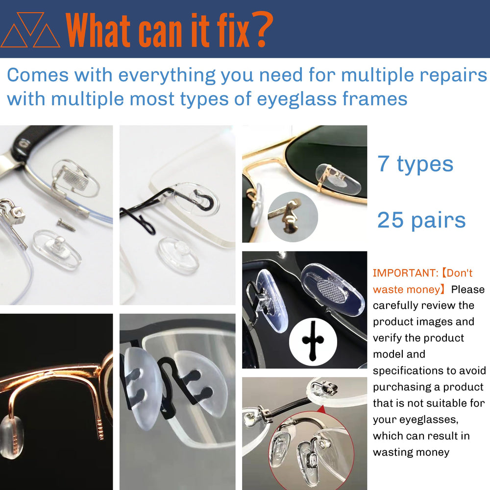 Assorted nose pads and tools for eyewear