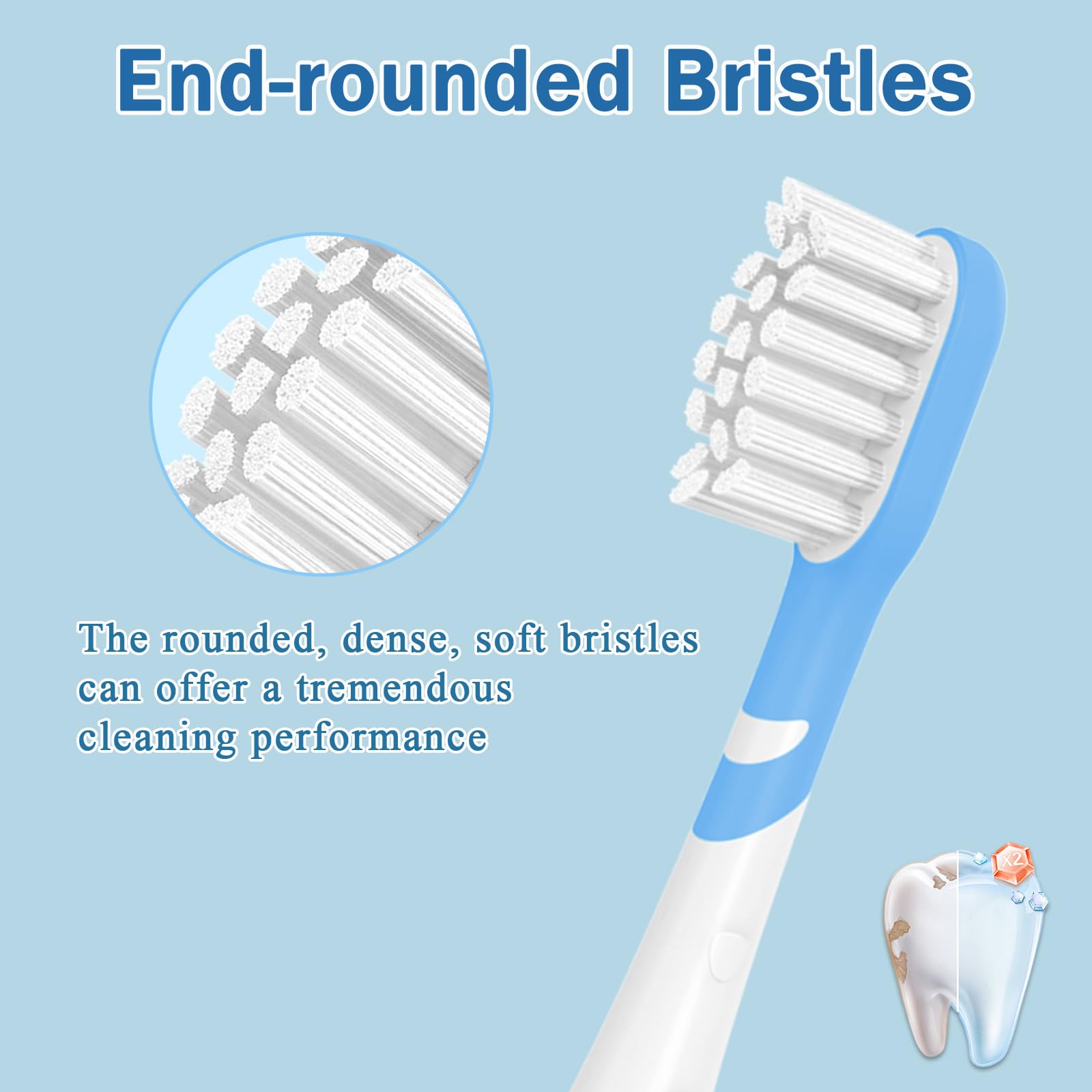 Mini brush heads with protective caps (pink and blue)