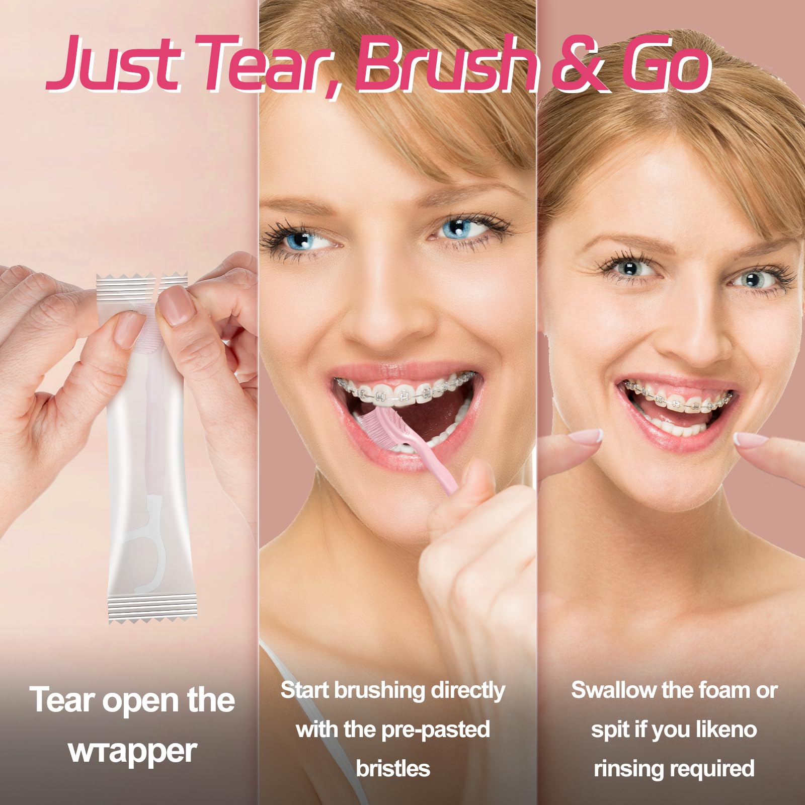 Mini disposable toothbrush with toothpaste, floss, picks and tongue scraper