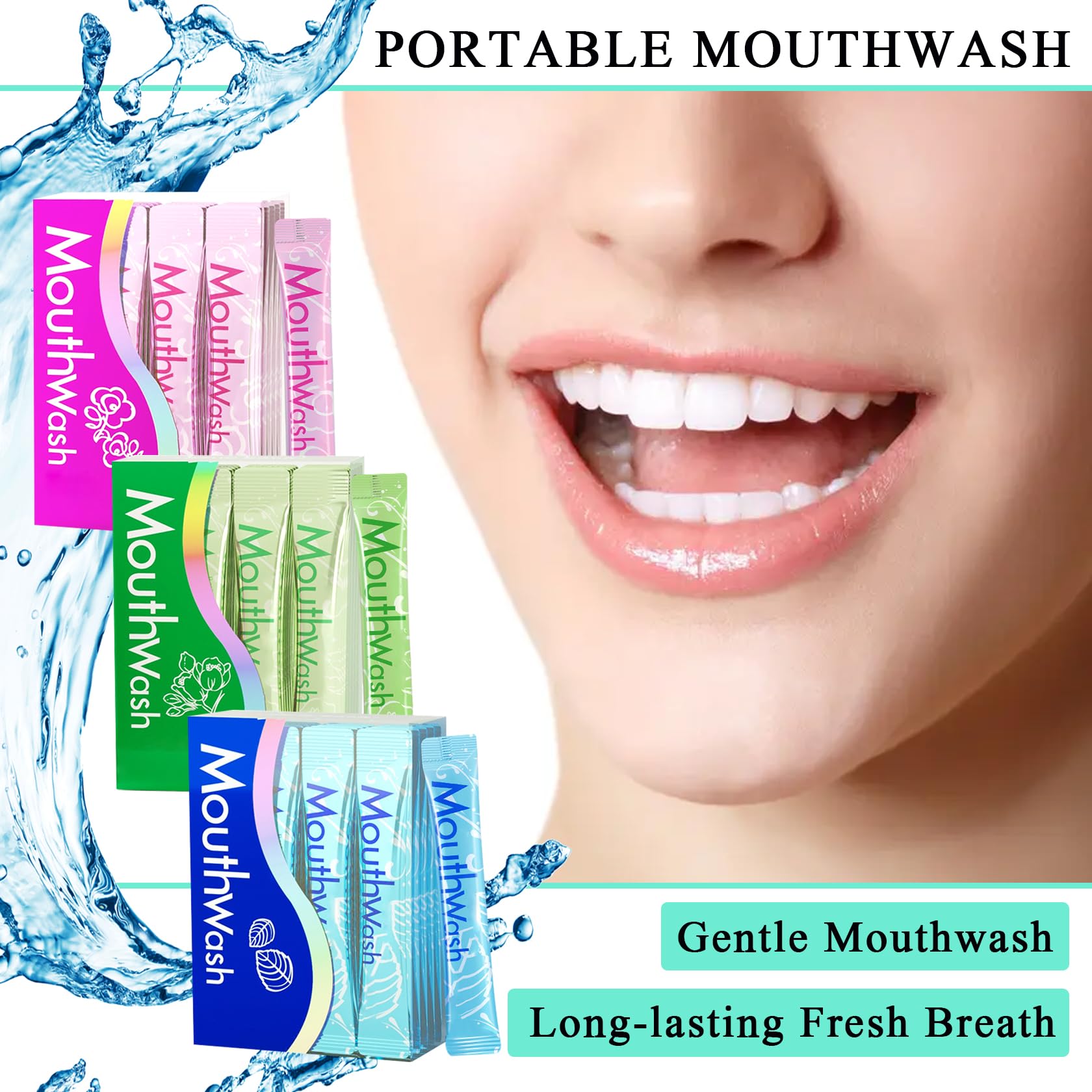 Mini travel mouthwash kit containing 60 sachets for easy packing
