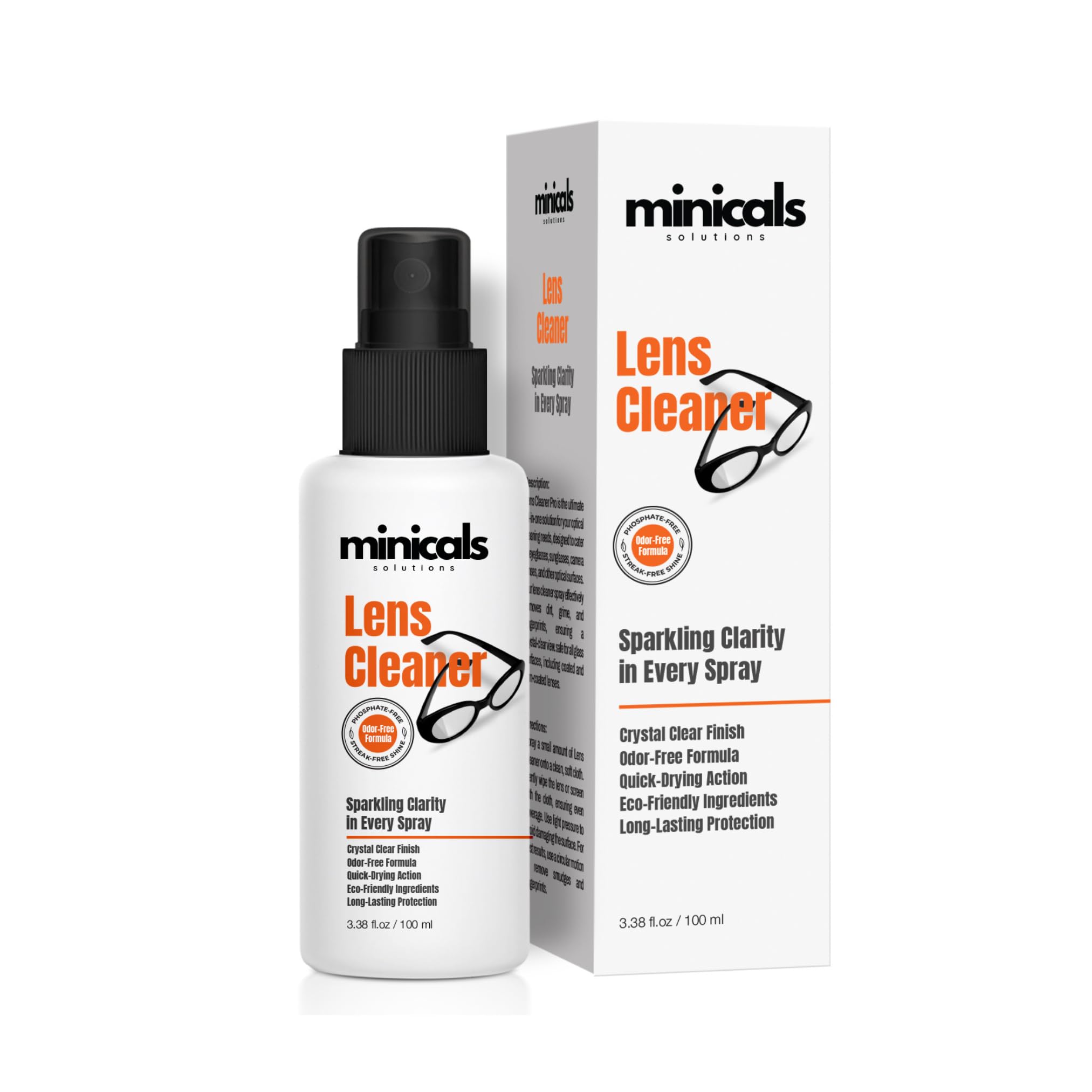 MINICALS Eyeglass Cleaner Spray with built-in microfiber cloth under the lid