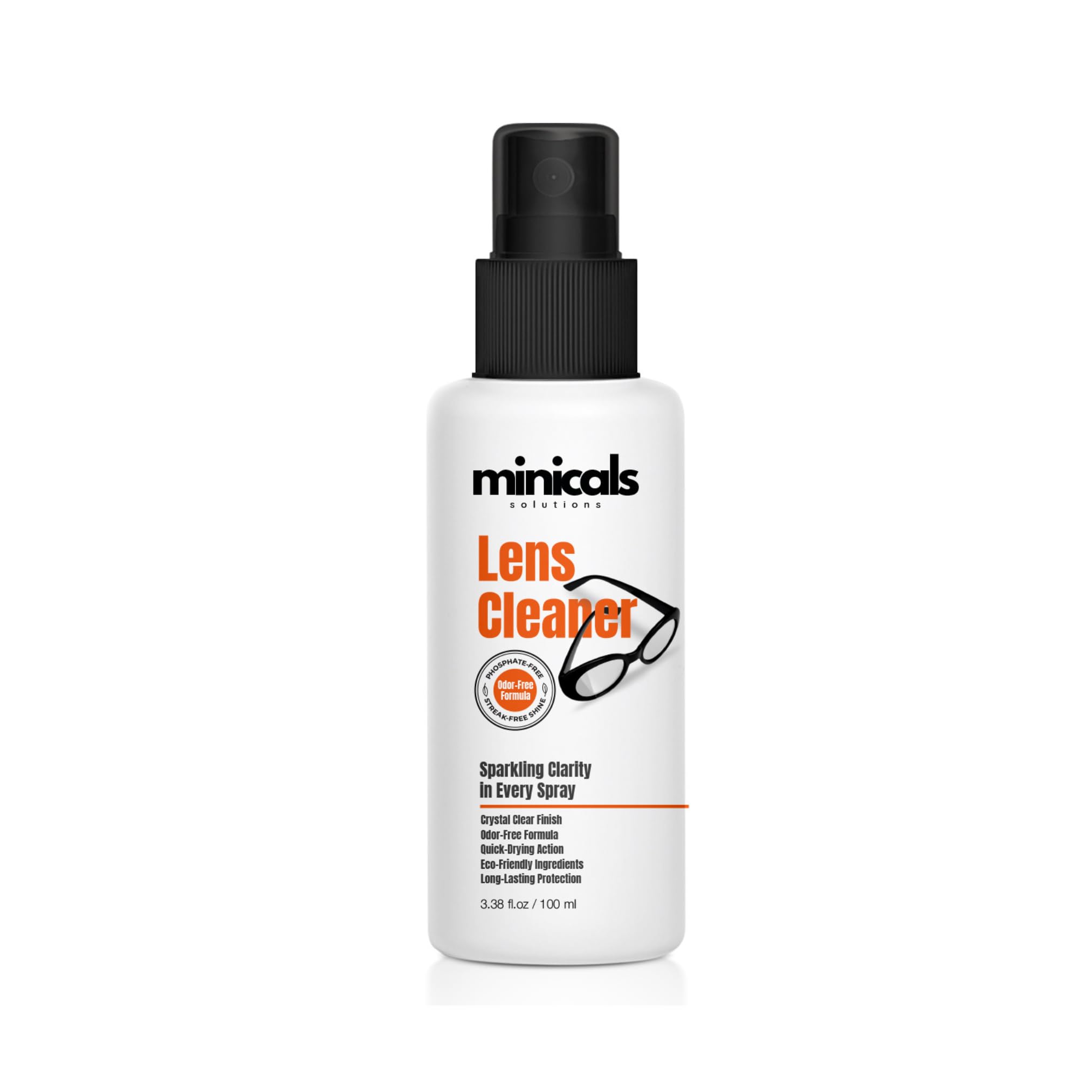 Compact lens cleaner kit featuring a spray bottle and microfiber cloth