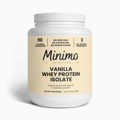Minimo Nutrition Whey Isolate Vanilla bottle pour shows quick, clean protein delivery for post-workout recovery
