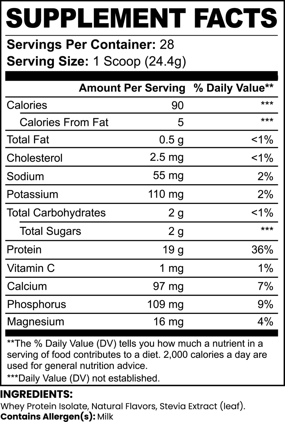 Minimo Nutrition Whey Isolate Vanilla nutrition label closeup emphasizes simple ingredient list