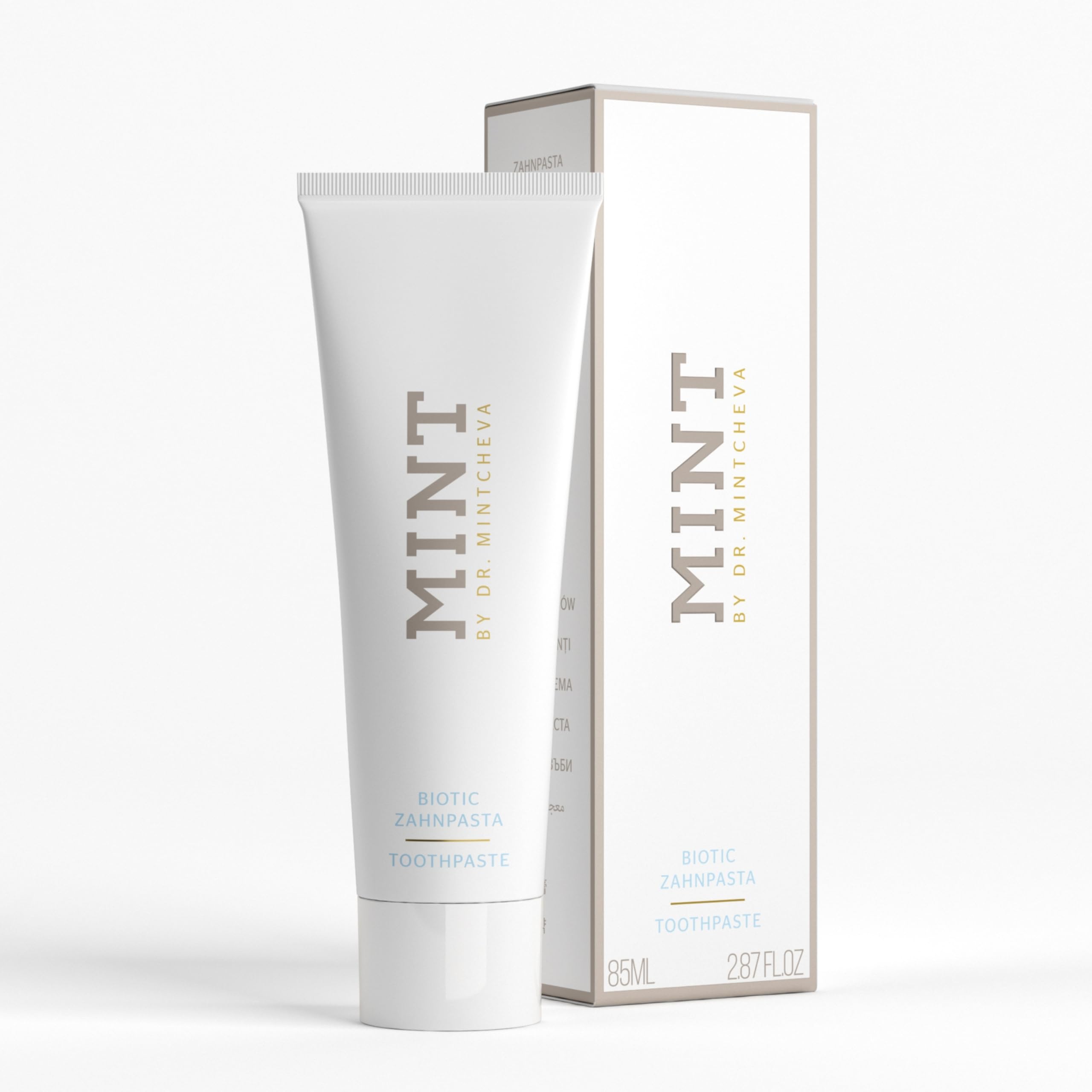 Mint Biotic Toothpaste 85ml packaging and logo