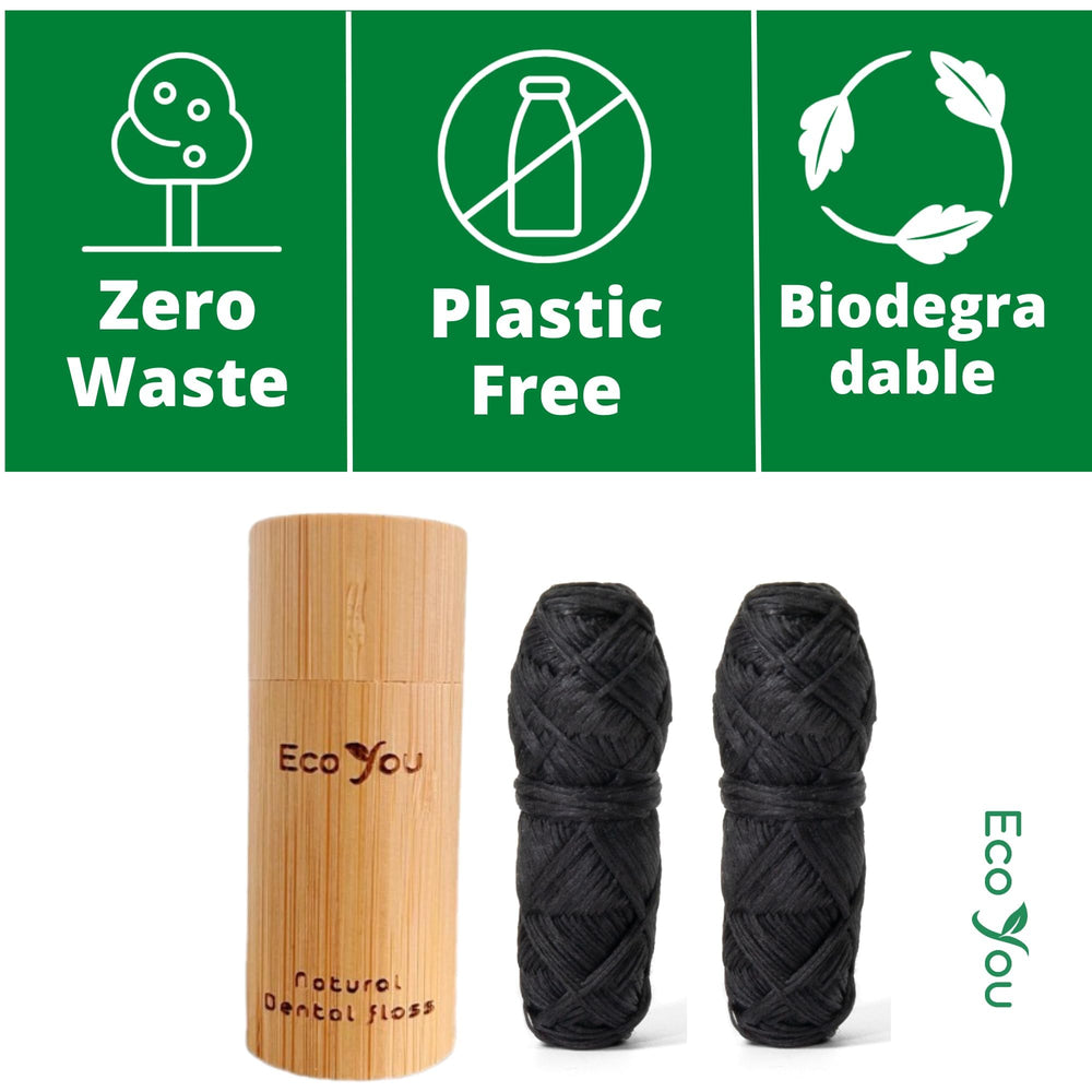 Mint-flavored bamboo charcoal floss.