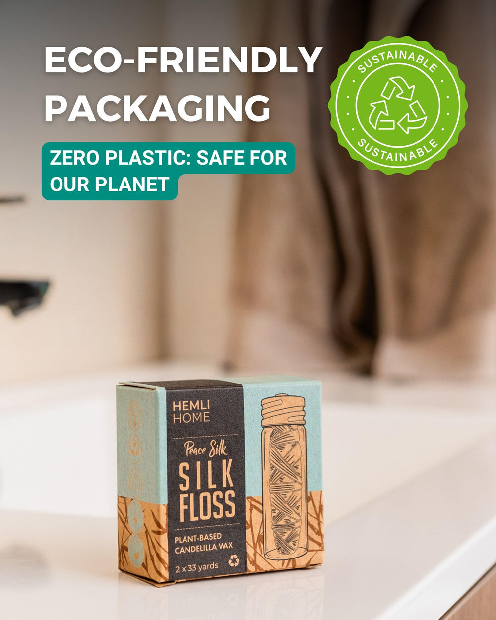 Mint-flavored silk dental floss close-up