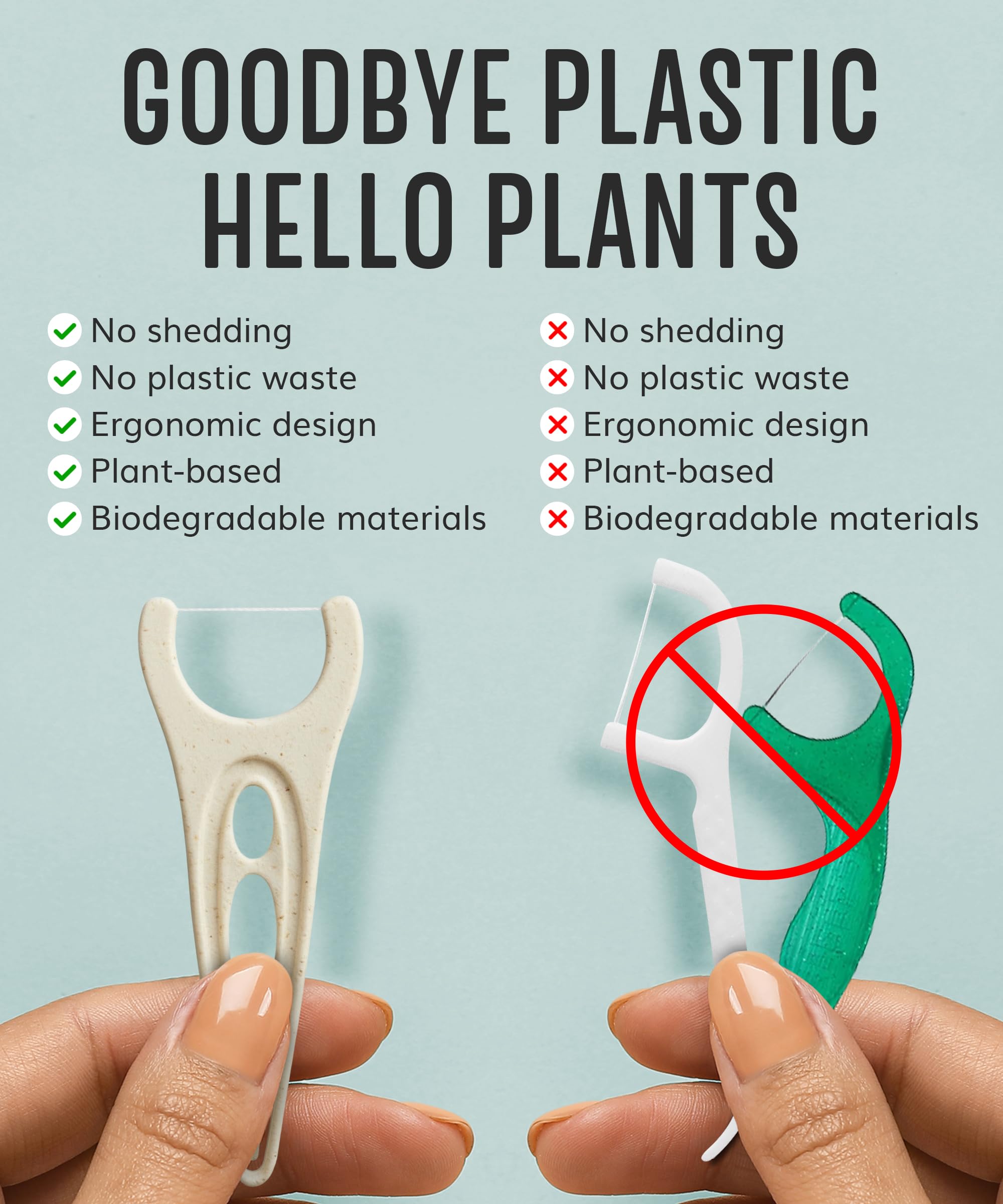 Close-up of mint-flavored floss picks