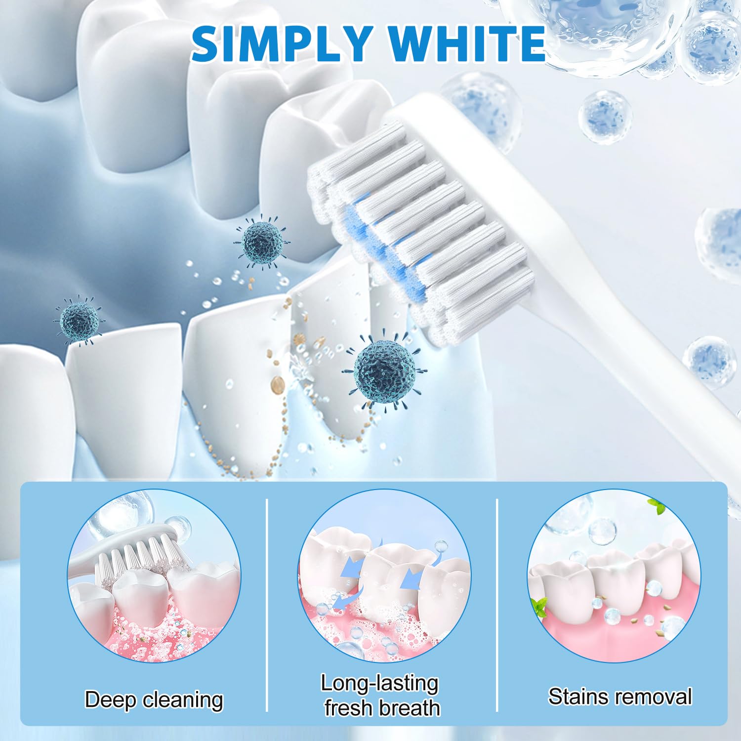 Minty fresh breath from teeth whitening powder.