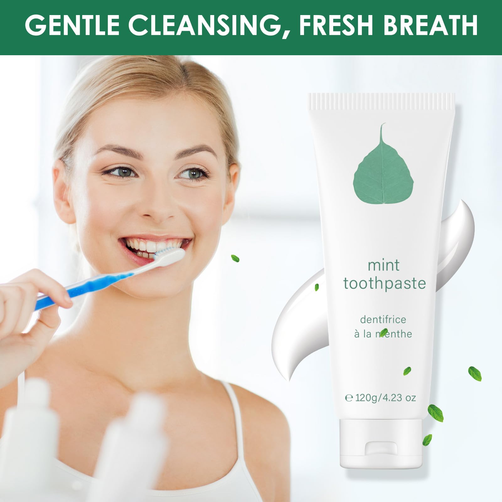 Toothpaste in use showing gentle, sensitivity-friendly formula