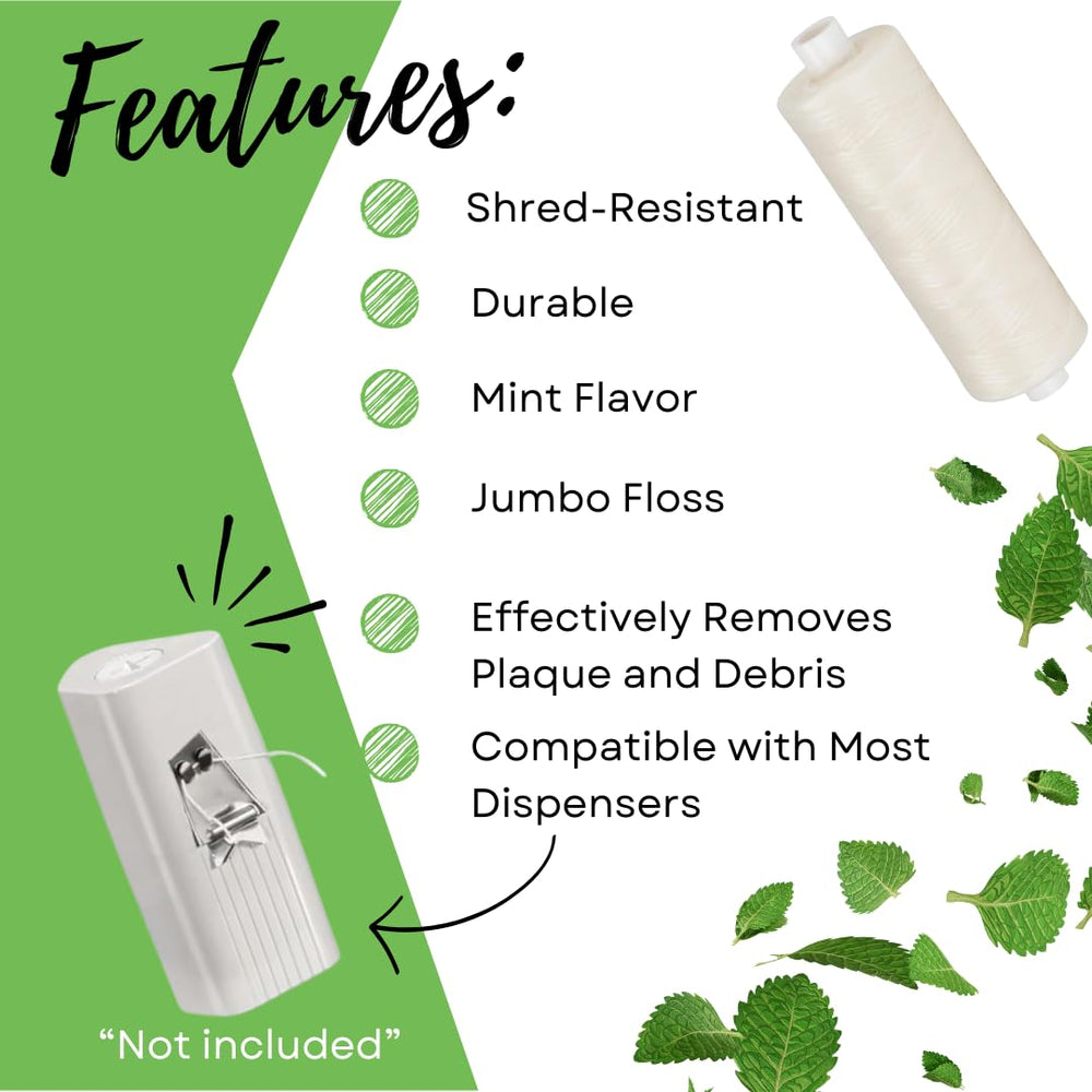 Green translucent floss dispenser with mint waxed dental floss refills