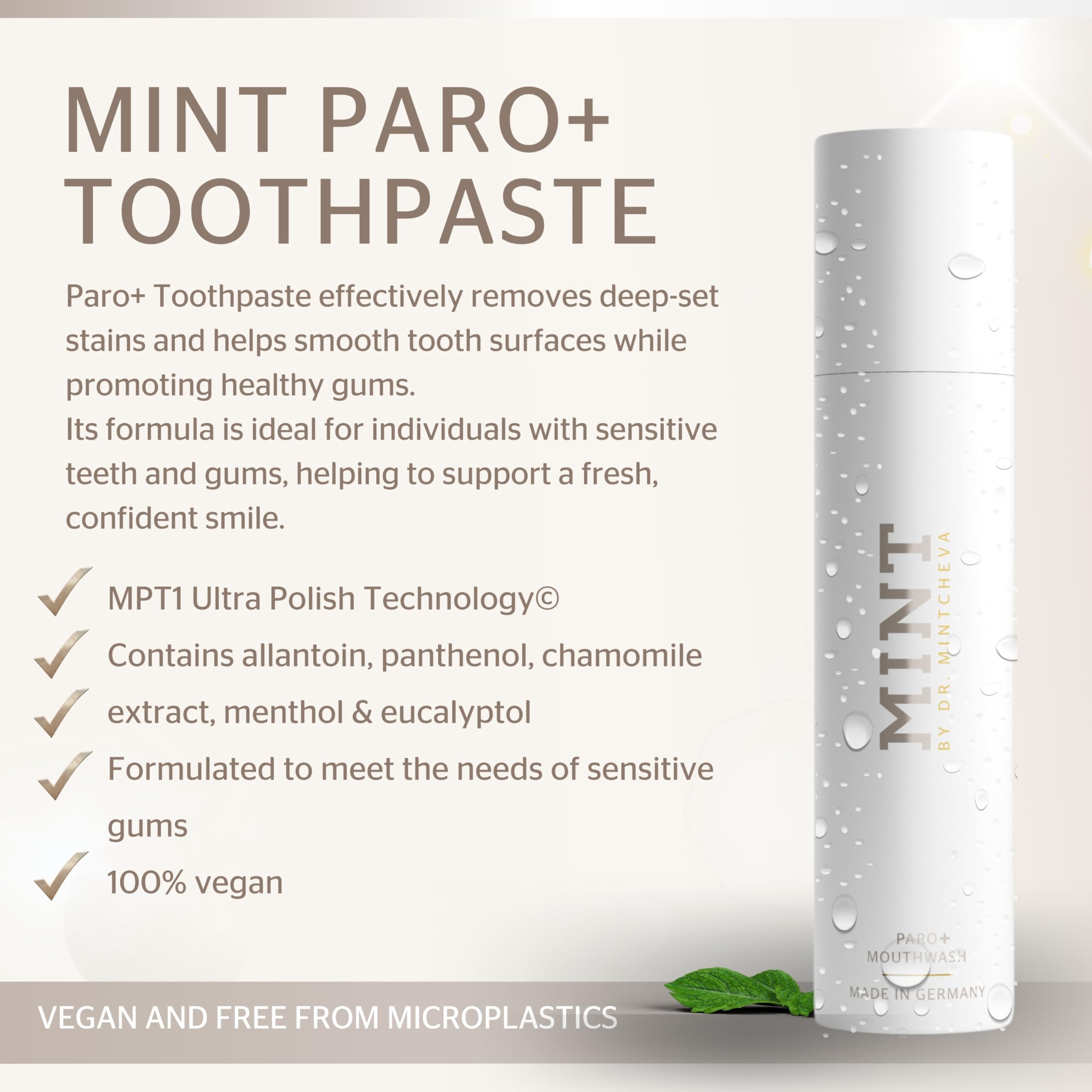 100% microplastic-free seal on toothpaste packaging