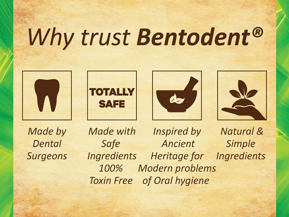 Minty fresh brushing scene with Bentodent toothpaste