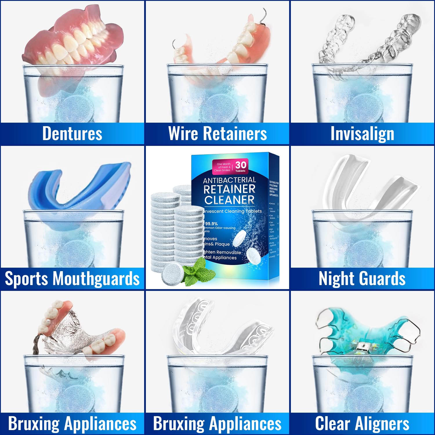 Minty fresh retainer cleaner tablets for all removable dental appliances